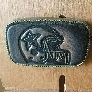 VTG. Dallas Cowboys -Football Helmet Leather/Brass Belt  Buckle